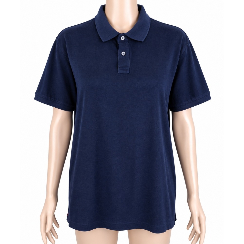Moncler Men's Polo Shirt XL Navy Blue Logo Patch Short Sleeve Tricolor Trim